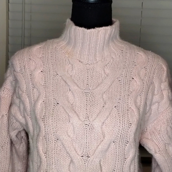 Limited Handknit lambswool mock neck sweater blush pink Sz XS So incredibly soft - Picture 4 of 9